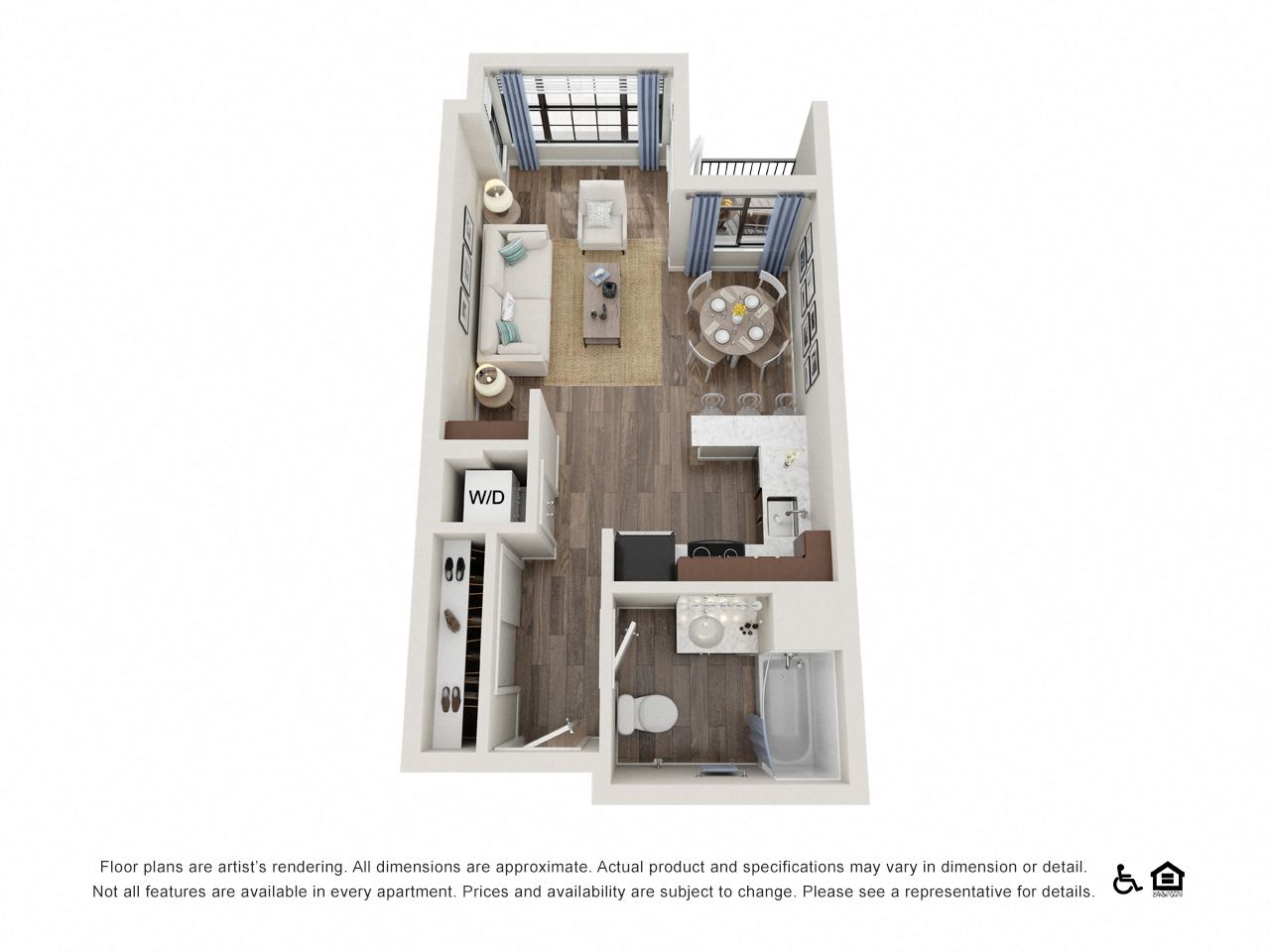 Floor plan for studio, 1 bath, 495 sqft